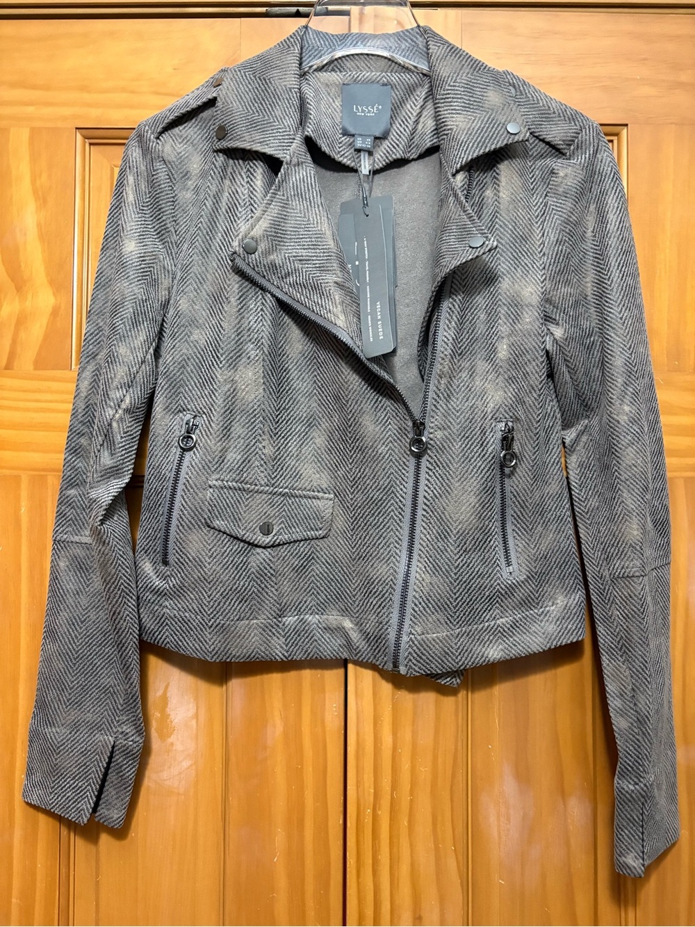 Lysse Gray Chevron Moto Blazer Faux  Suede Size XS NWT